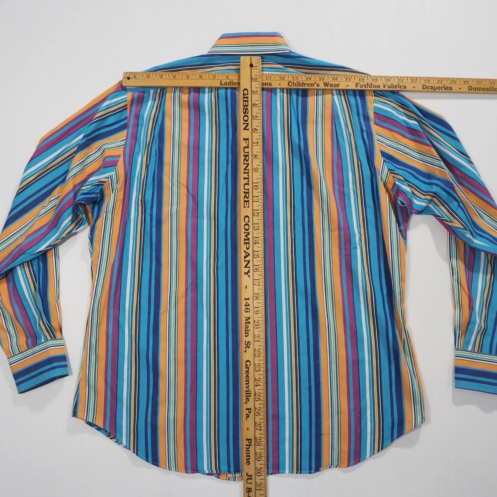 Polo Ralph Lauren Men Large Regent Blue Stripe Long Sleeve Vintage 90s Button Up